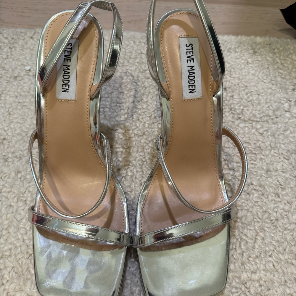 Steve Madden Gracey Metallic Silver Strappy Heels